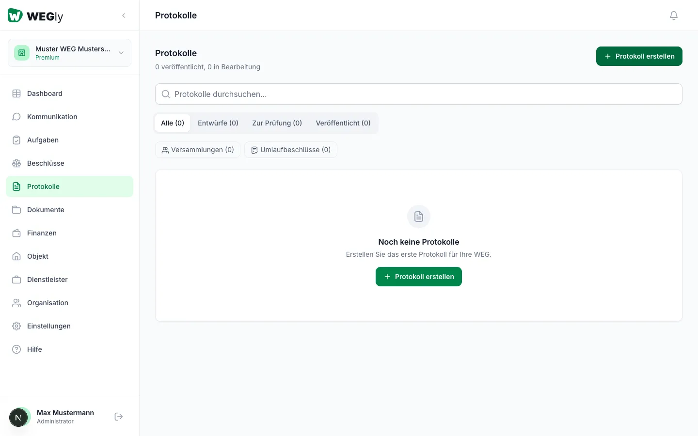 Protokolle-Übersicht in WEGly