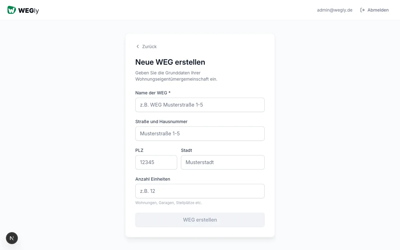 WEG erstellen in WEGly