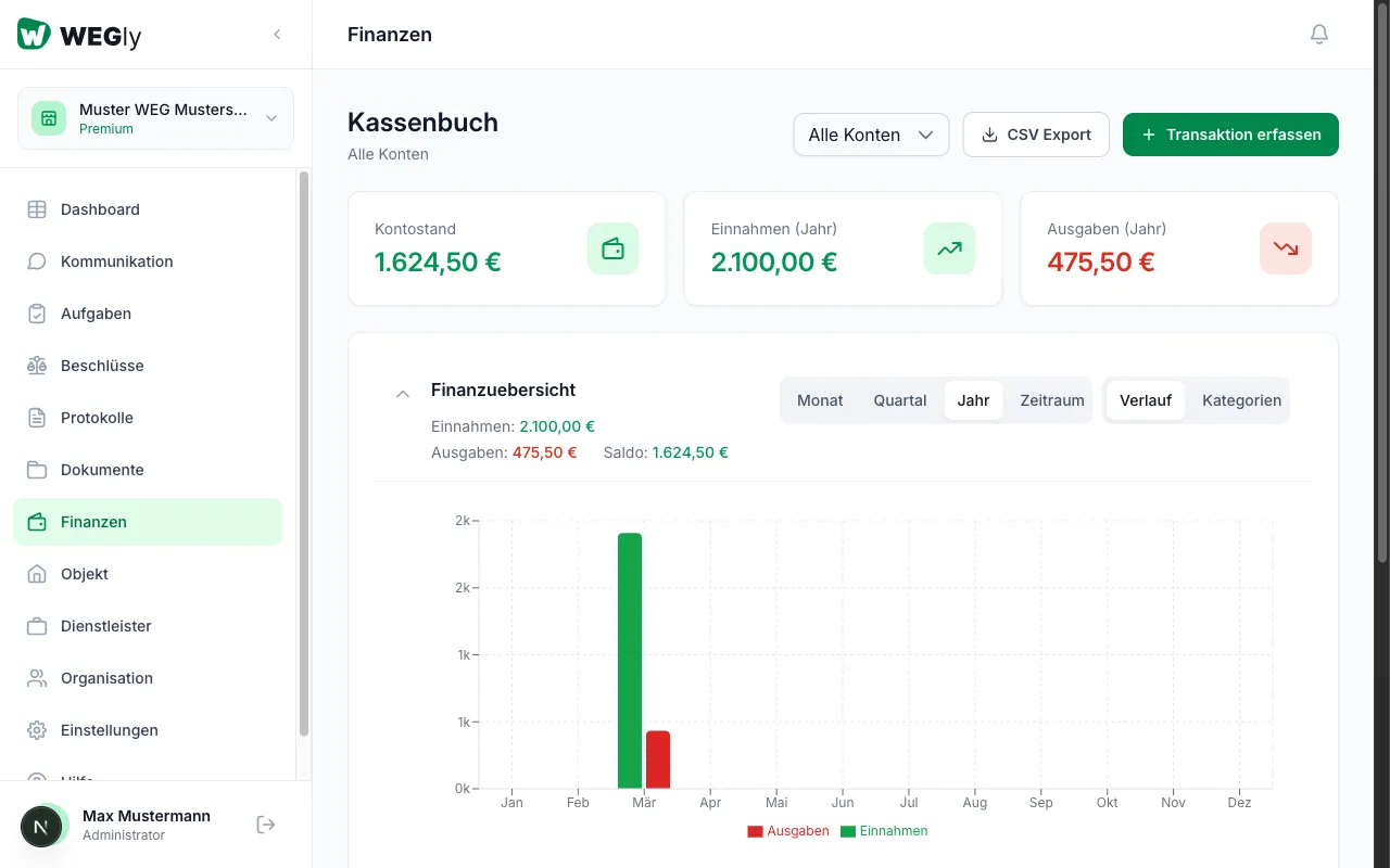 Finanzkonten in WEGly