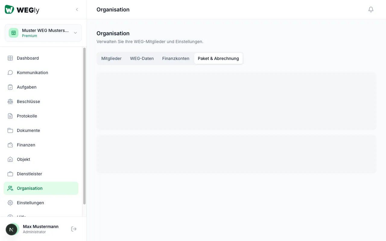 Paket und Abrechnung in WEGly